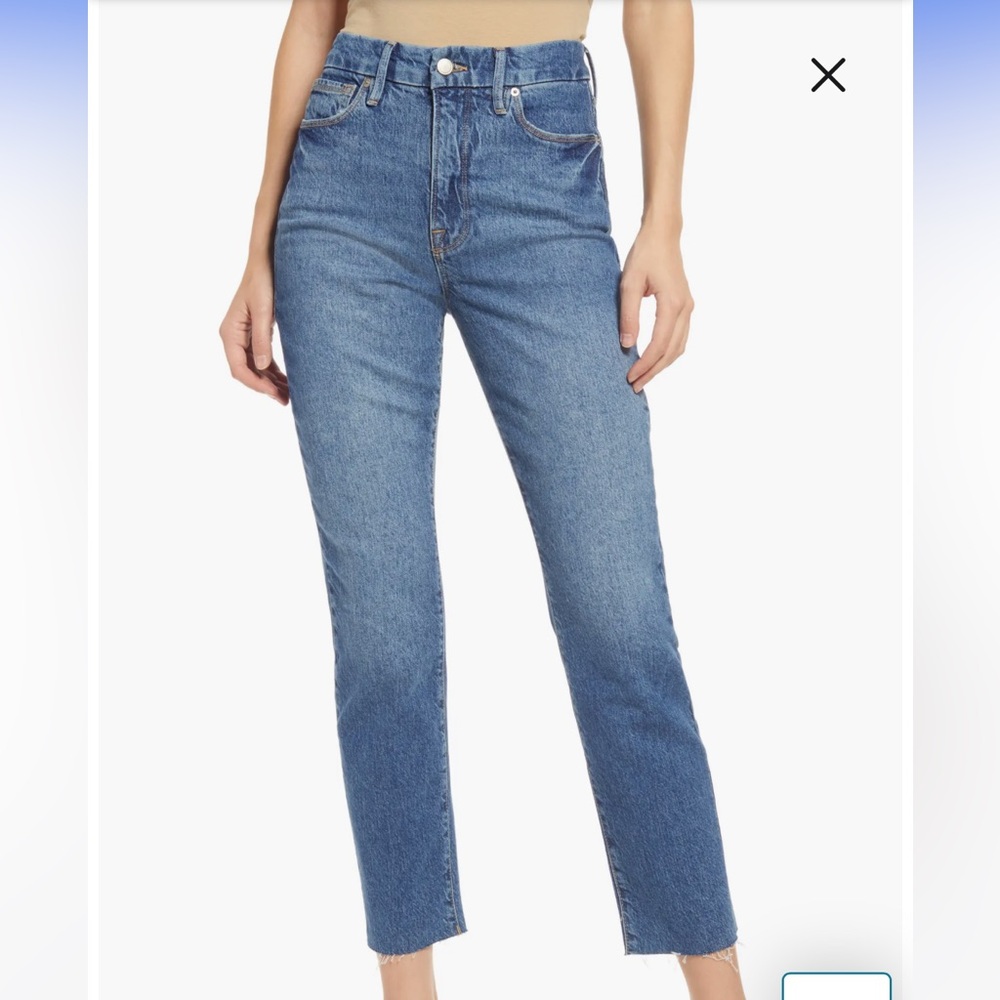 Good American Womens Good Classic Jeans High Rise Raw Ankle Hem Blue 4/27